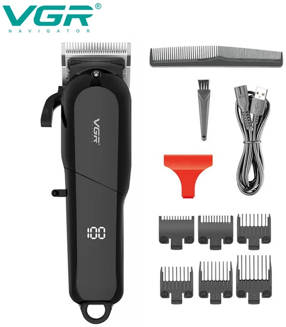 VGR 118 헤어 클리퍼 무선 헤어 커팅 머신 조정 가능한 이발사 전문 헤어 트리머 남성용 디지털 디스플레이, 01 118 usb