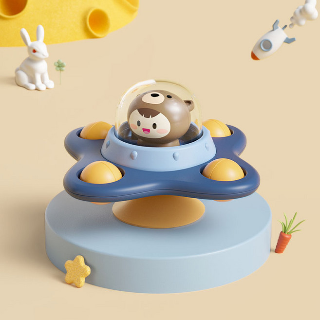 可愛動物吸盤轉轉樂 嬰幼兒餐桌洗澡益智玩具 多功能固齒器, 1套, 小熊單入裝(袋裝)