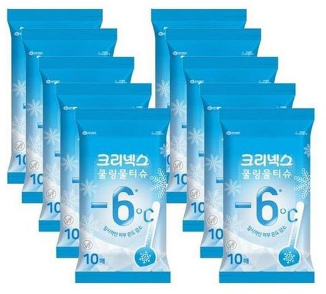 등산 캠핑 휴대용 피부진정 쿨링 물티슈 10매입 10개 hib*698ry, 45g