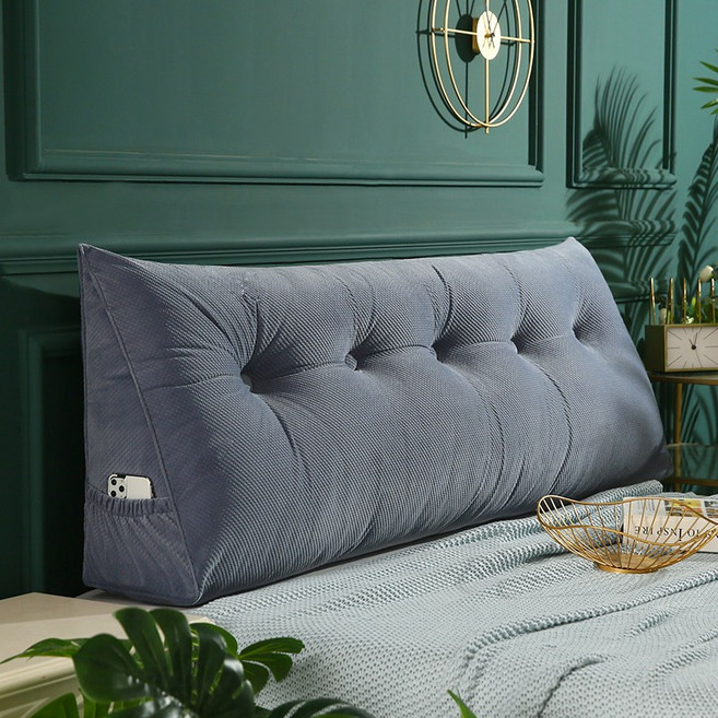 코잠 프리미엄 벨벳 대형 등받이 쿠션 삼각 헤드쿠션, 딥그레이