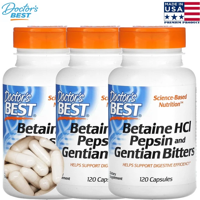 닥터스베스트 베타인 HCL 펩신 용담 고미제 120캡슐 1+1+1 3개, 120정, 360개 - 쿠팡