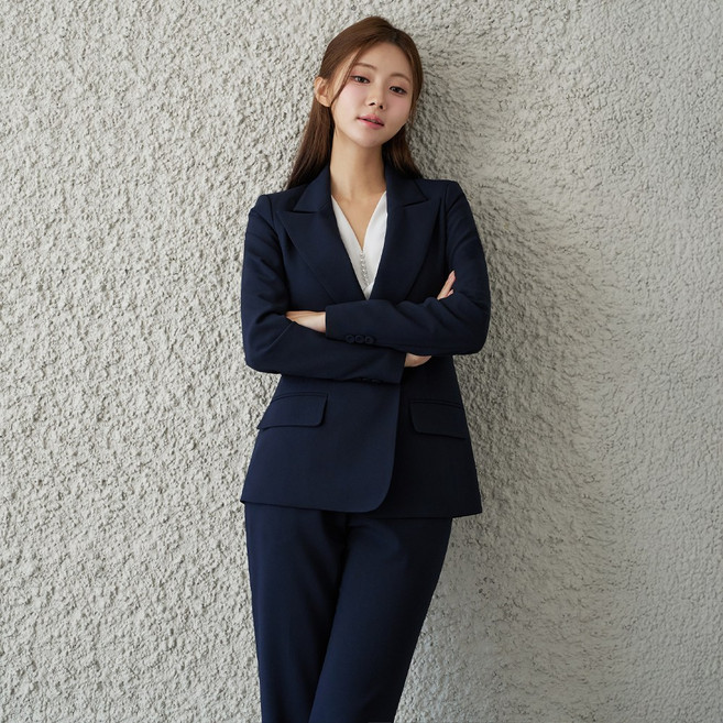 더웨이나인 여성 네이비 정장 면접 세트 스판 슬림핏 에고스 pants set