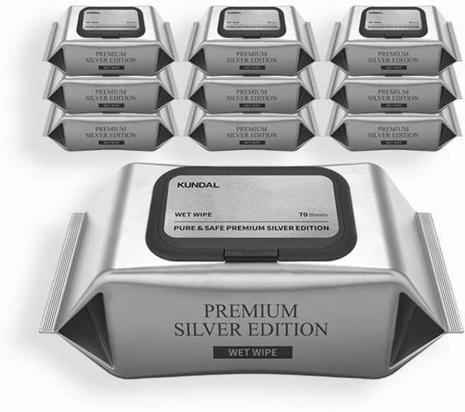 쿤달 퓨어 앤 세이프 프리미엄 실버 에디션 물티슈, 75g, 70매, 10세트