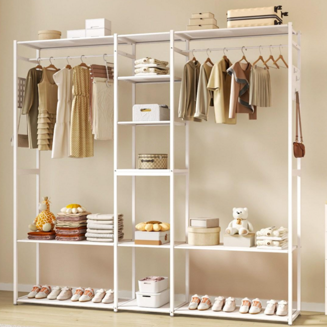 라보토리 철제 튼튼한 시스템 드레스룸 옷장 행거, 화이트 더블