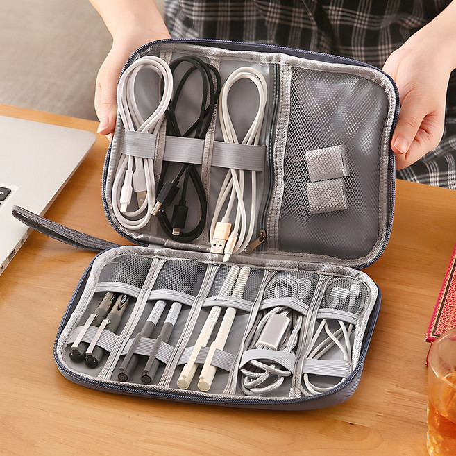 슬림 나인 포켓 케이블 선정리 디지털 파우치, 1개, 그레이