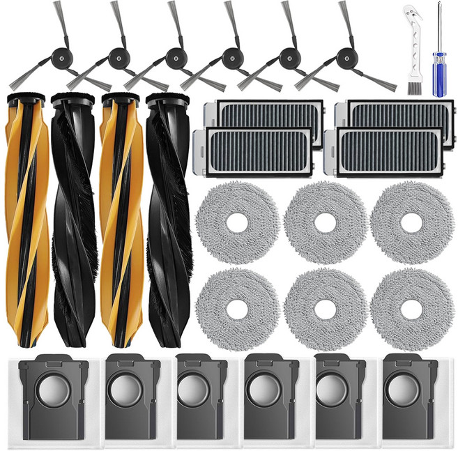 호환 드리미 X50 Ultra / X50 Master 소모품 2 세트 메인 브러시 6 사이드 브러시 4 HEPA 필터 6 걸레 6 먼지 봉투 소모품 대체 액세서리, 1세트, 28 개