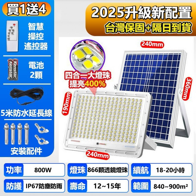 2025款太陽能戶外燈 探照燈 太陽能感應燈 投射燈 遙控光控 防水LED燈具 800W+永久保固, 爆亮-透镜满天星800W+永久保固