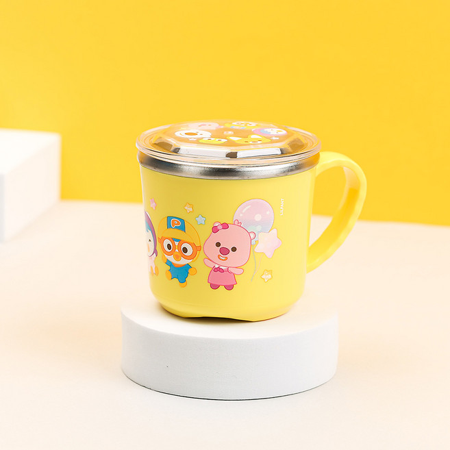 홈앤키즈 뽀로로 논슬립 뚜껑 스텐컵 대 피크닉 어린이집 유치원 아기 어린이 물컵 양치컵 유아물컵 유아양치컵 어린이컵 캐릭터 귀여운 단체선물, 뽀로로 논슬립뚜껑스텐컵(대) (피크닉), 1개, 255ml