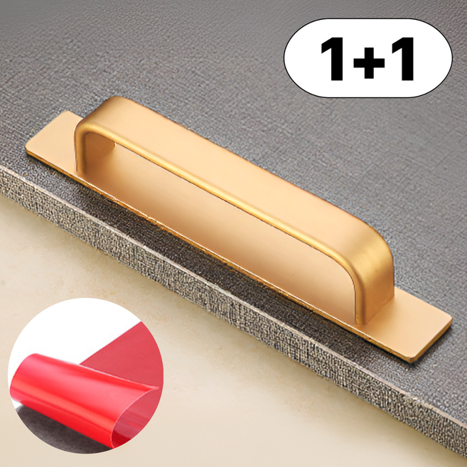 [1+1] 리브롬 강력 접착 무타공 손잡이 못이 필요없는 부착식 슬라이딩 도어 창문 베란다문 서랍 유리문, 2개, 골드