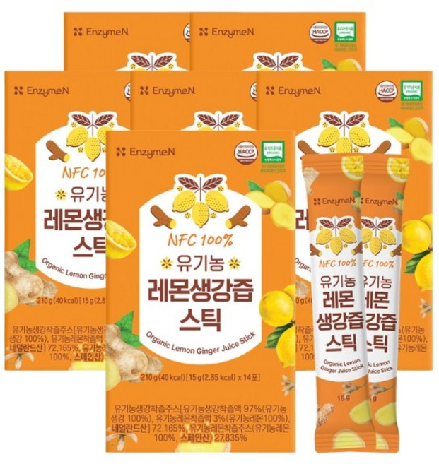 엔자임엔 NFC 100% 유기농 레몬생강즙 스틱 14포, 210g, 4개