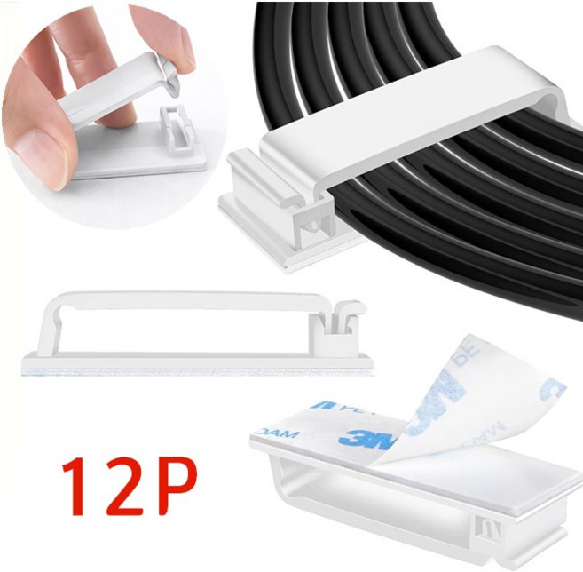 케이블 와이드 클립 고정 선 정리 클램프 12개, 화이트, 1세트