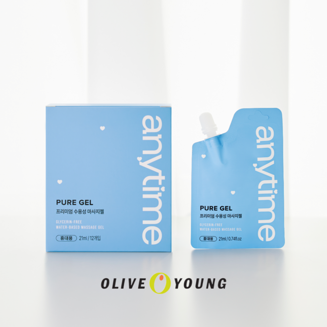 올리브영 입점 글리세린 없는 수용성 러브 젤 제리 바디 마사지 건조 윤활젤 윤활제 질 부부 관계 젤 잴 휴대용 일회용 애니타임 퓨어젤, 21g, 12개