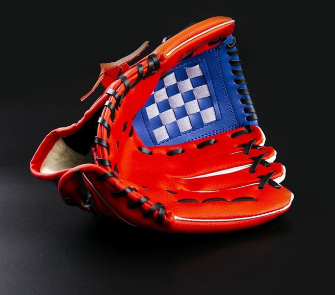 專業兒童棒球手套耐磨柔軟初學接球手套, 1個, 藍白紅拼色10.5寸加棒球