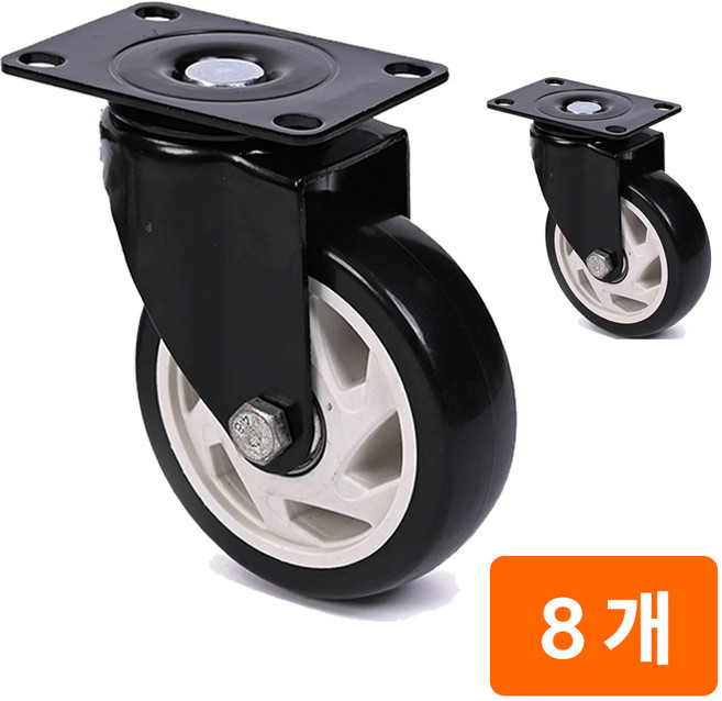 코랙코리아 회전 산업용 교체용 3인치 4인치 5인치 바퀴 캐스터, 블랙 (폴리우레탄), 8개