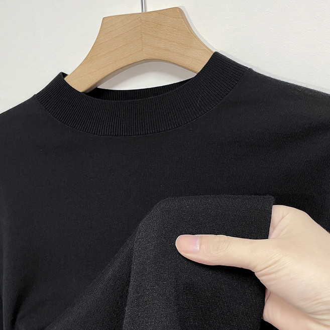 半高領羊毛t恤男春秋時尚長袖男士羊毛衫可機洗精紡純羊毛針織衫