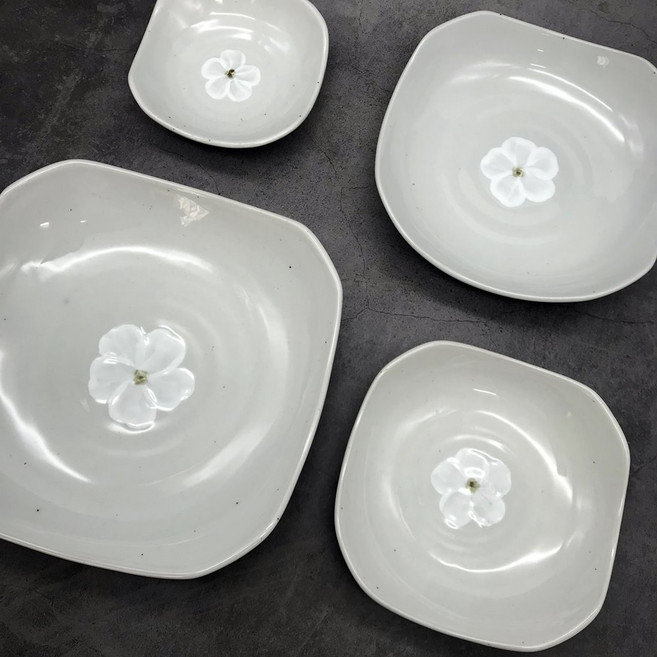 여주도자기 배꽃정감 사각찬기(미니/소/중/대) 원찬기(중/대), 1개, 사각찬기(3호)-중