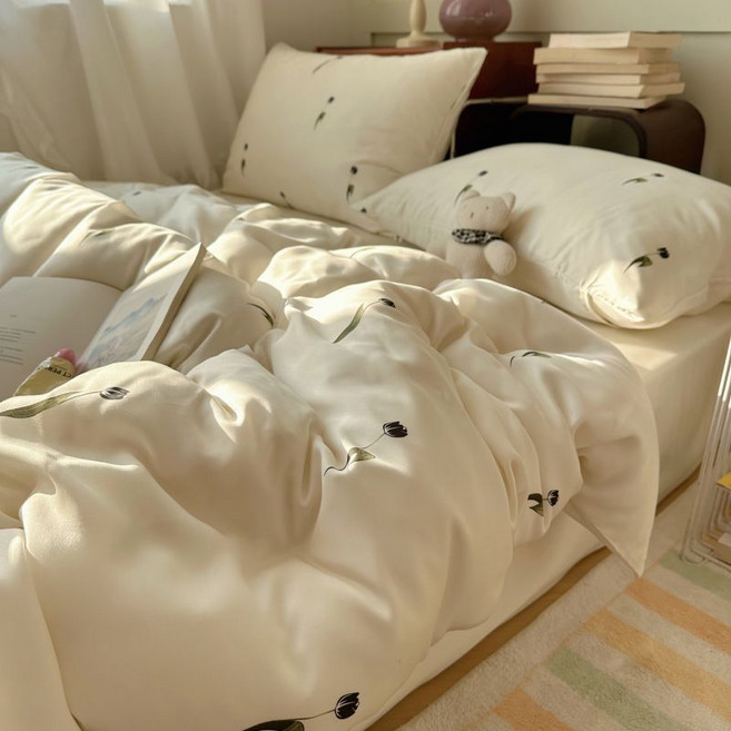 신형 친환경 아이스 실크 프린트 침구 세트 4종 (침대 시트 매트리스 커버 포함) 시원한 침구 세트 3종