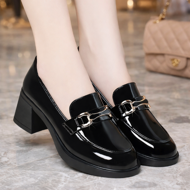 여성 봄 리얼 가죽 단화 통굽 부드러운 로퍼 5cm