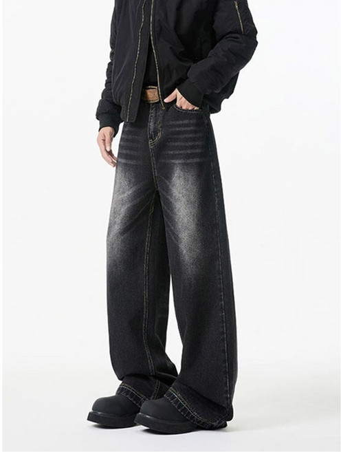 2025 남성용 뉴 레트로 워시 스트레이트 레그 청바지 하이 스트리트 패션 헐렁한 데님 Pantalones Hombre 힙합 악세사리 Y2K Jean