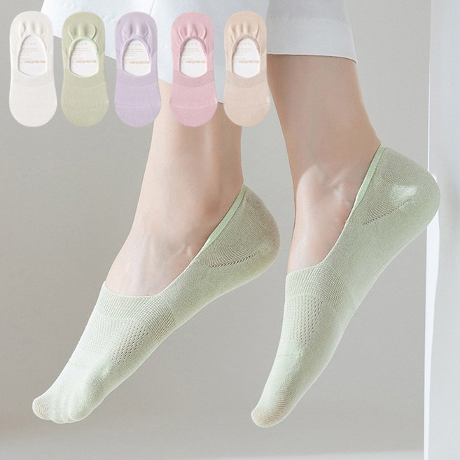 여성 페이크삭스 순면 95% 벗겨지지않는 고급 덧신 5켤레세트