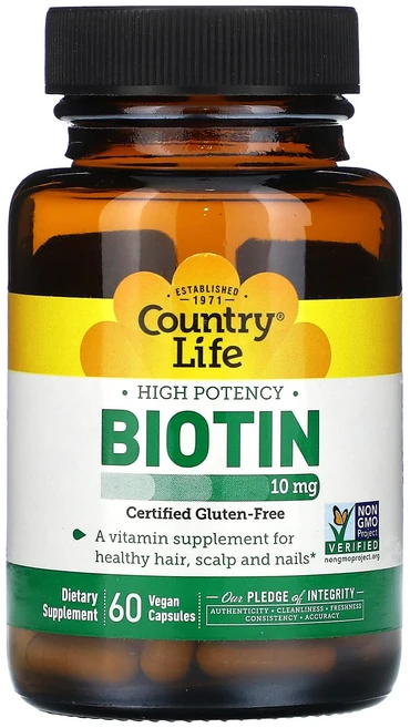 Country Life 고효능 비오틴 10mg 베지 캡슐 60정, CountryLife고효능비오틴10mg베지캡슐60정, 1개 - 쿠팡