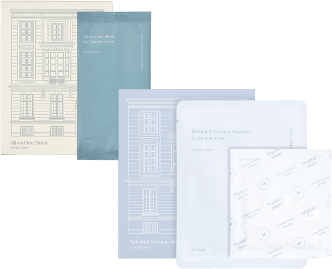 마켓올슨 올인원 시트 퍼퓸 제습제 세트, 올인원시트(앰버플로럴) 40매+퍼퓸 제습제 12매