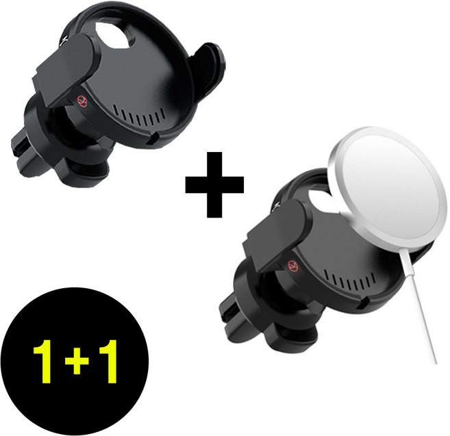 ( 1+1 행사 중 ) 차량용 맥세이프 무선 충전기 거치대 송풍구형 ( 블랙 2개 ), 블랙 + 블랙, 1세트