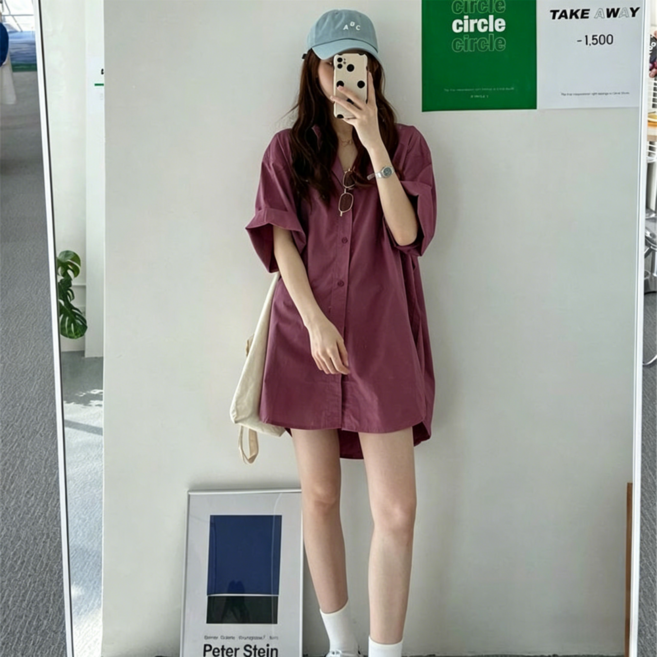 (완전 편한) 150kg까지 빅사이즈 여성 하프 심플 면 우아한 날씬해보이는 셔츠 여름 편한 루즈핏 베이직 캐주얼 고급 오버핏 데일리 디자인 오피스룩 남방