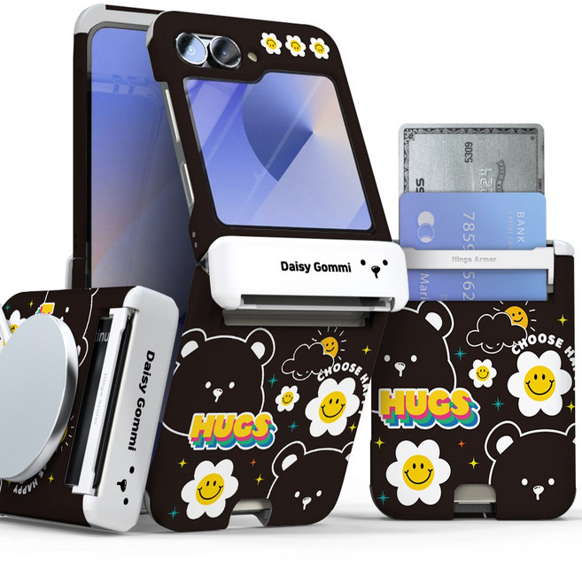 이디즌 갤럭시 Z플립 케이스 컬러 데이지 꼬미 귀여운 디자인 슬림 카드 2장 수납 힌지보호 충격방지 맥세이프 호환 자석내장 플립7 6 5