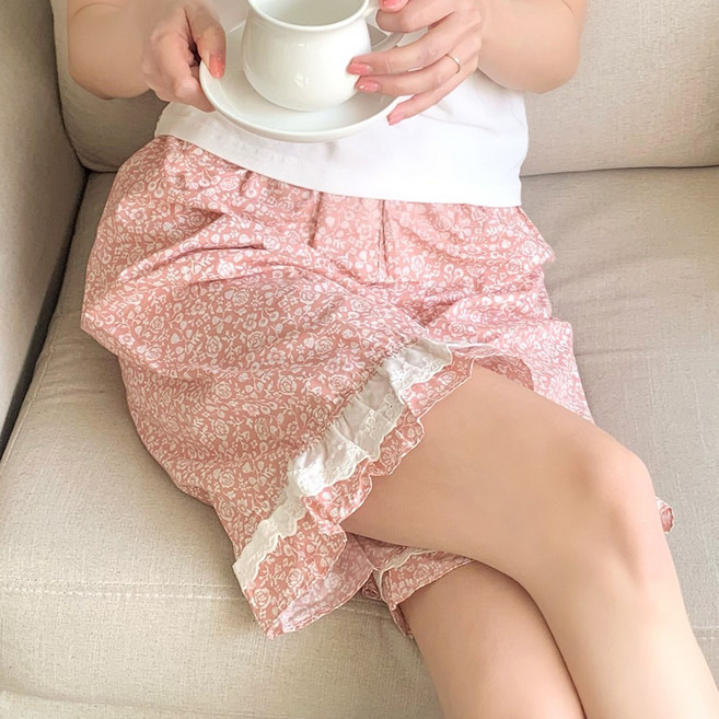 마리끄 여성 순면 로즈레이스 5부 파자마 잠옷 반바지