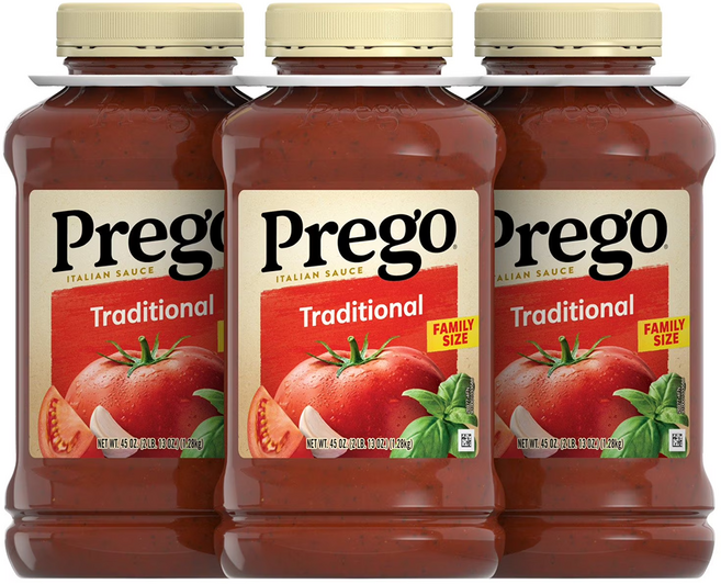 Prego 트레이디셔널 이탈리안 파스타 라쟈나 스파게티 소스, 3개, 1.28kg