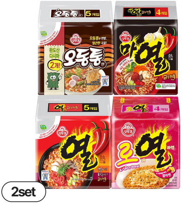 오동통면 (120GX5) 2개 + 마열라면 (120GX4) 2개 + 로열라면 (120GX4) 2개 + 열라면 (120GX5) 2개