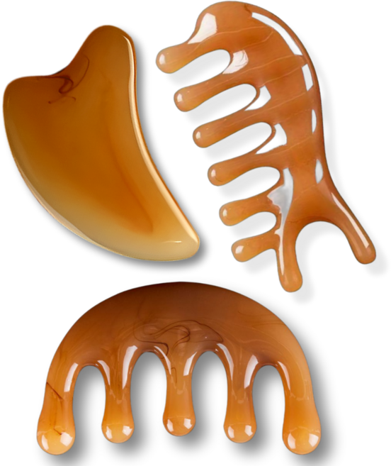 플로우샵 토탈케어 괄사 두피 페이스 바디 전신 마사지기 세트, 앰버, 3개