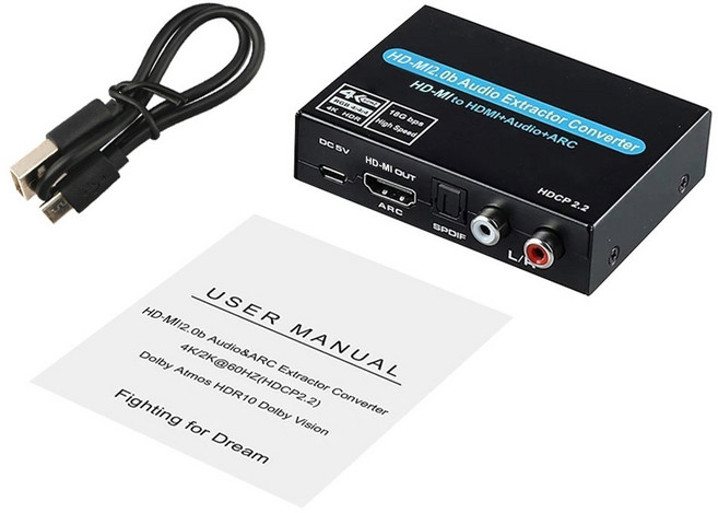 HDMI 호환 2.0 오디오 추출기 오디오 토스링크 스테레오 포함 오디오 ARC 스위치 TV PS4 용 4K 60Hz 지지, 01 Black, 1개