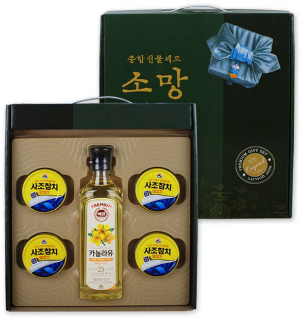 참치선물세트 참치소망5P (카놀라유1개+참치4개) 명절선물 까놀라유 참치통조림 기름 설추석 선물케이스
