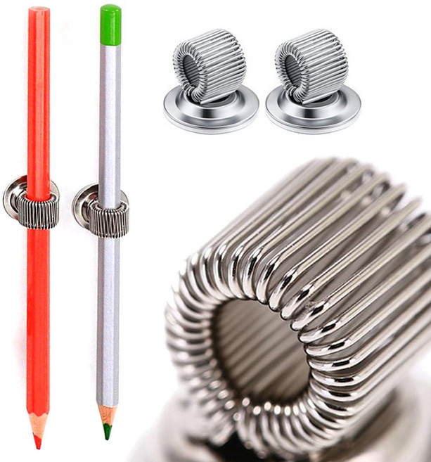 냉장고 자석 펜 홀더 볼펜 연필 꽂이 2개, 실버, 1세트