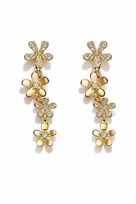 金色系八朵花朵造型夾式耳環