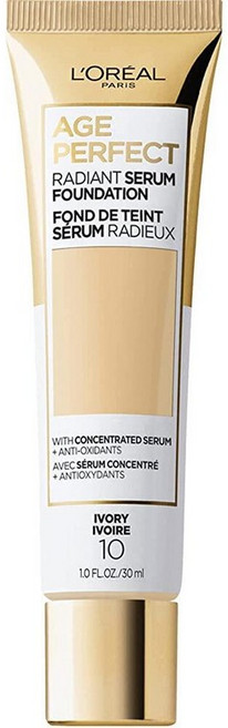 로레알 L'Oreal 파리 에이지 퍼펙트 래디언트 세럼 파운데이션 SPF 50 골든 썬 1oz 227517, 010 아이보리