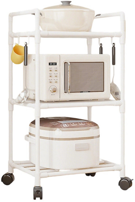 주방 철제 수납 선반 조립식 거실 스탠드 바퀴 진열장, 하얀색 3단, 1개