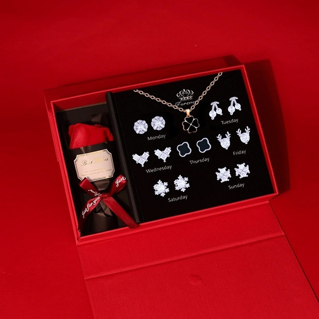 BaisuiTots 로즈 골드 백금 7 Day 프리미엄 귀걸이 선물세트 여자 데일리 무알러지 순은침 패션귀걸이