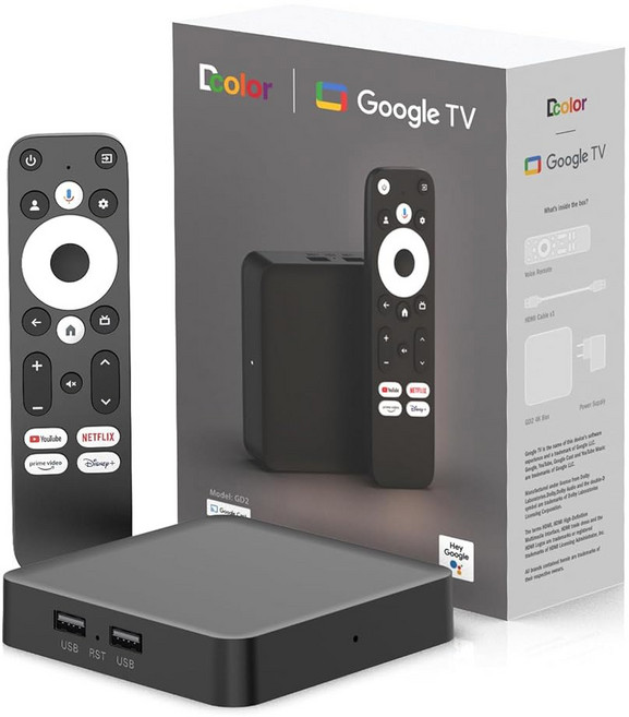 DCOLOR 4K 안드로이드 TV 박스 GD2 구글 어시스턴트 넷플릭스 디즈니+, 1개, DCOLOR GD2