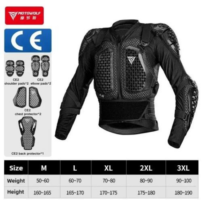 Motowolf 오토바이 자켓 남자 모토 바디 아머 갑옷 크로스 레이싱 CE 승인 보호 기어, L, 3)Black Armor