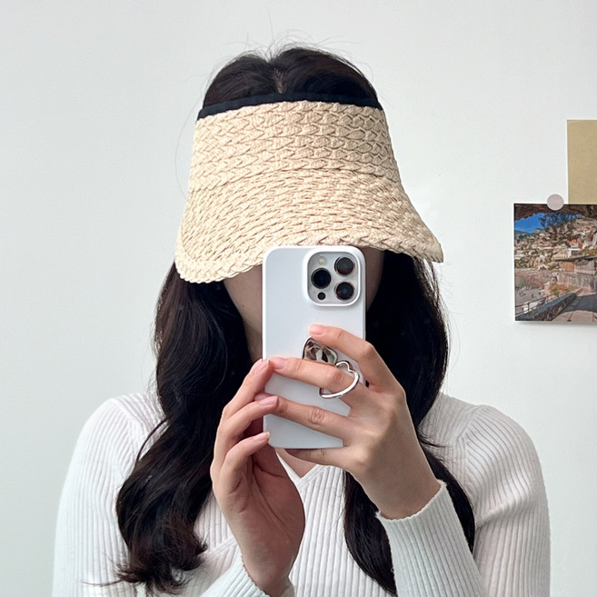 라탄 라피아 여성 돌돌이 썬캡 햇빛 자외선 차단 밀집 돌돌이 모자