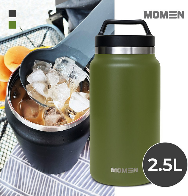 모멘 그랜드 워터저그 대용량 보온병 텀블러 캠핑물통 수통 아이스팟, 카키, 1개, 2.5L
