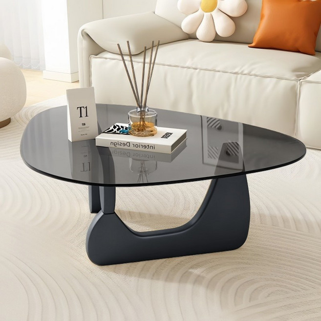 거실 테이블 북유럽 소파 테이블 8MM 유리 티테이블, 그레이 블랙