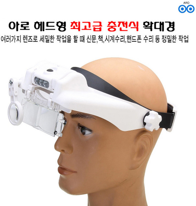 아로 헤드형 충전식 확대경 모자 캡형 머리밴드 안경형 고정 확대경 헤드루페 작업용 산업용 보석, 1개