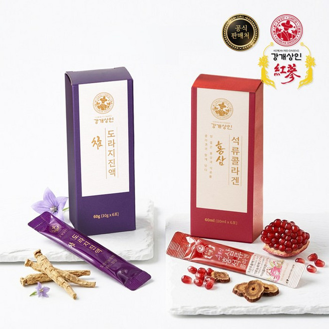 강개상인 참도라지진액 6포 홍삼석류콜라겐 6포(총 12포) 각 10g 먹기 편한 스틱형, 60g