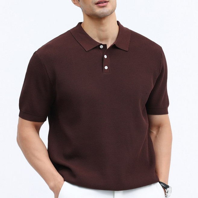 글리멜로 남자 여름 비스코스 니트 카라 반팔 티셔츠