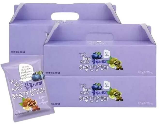 리얼넛츠하루건강견과 블루베리 요거트 4박스20g 25봉 총 100봉, 4박스, 20g