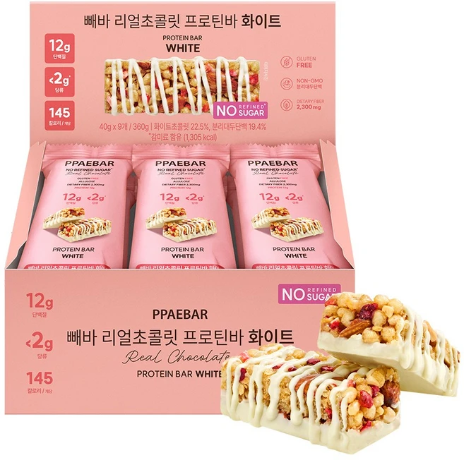 제로슈가 프로틴바 빼바 리얼초콜릿 프로틴바 화이트, 360g, 1개 - 쿠팡